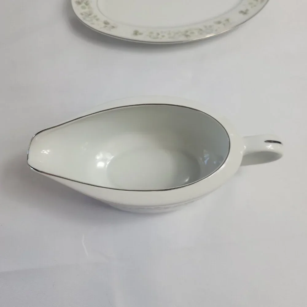 Imperial China Wild Flower Gravy Boat With Underplate Green Blue & White Flowers